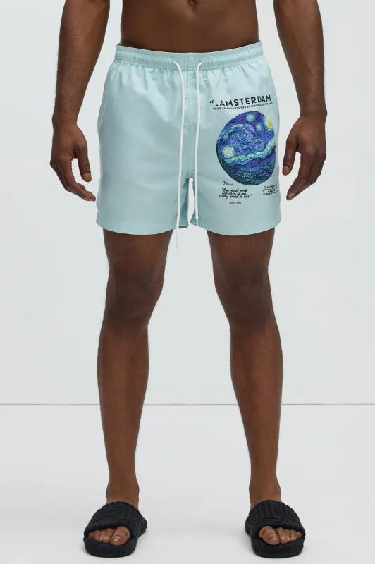 Van Gough Swim Trunk - Light Blue sold by Fashion Nova