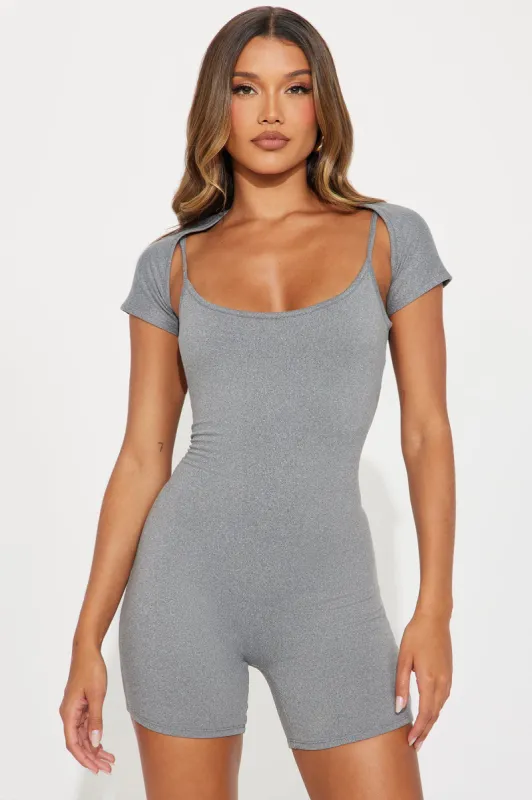 The In Between Romper Set - Heather Grey sold by Fashion Nova