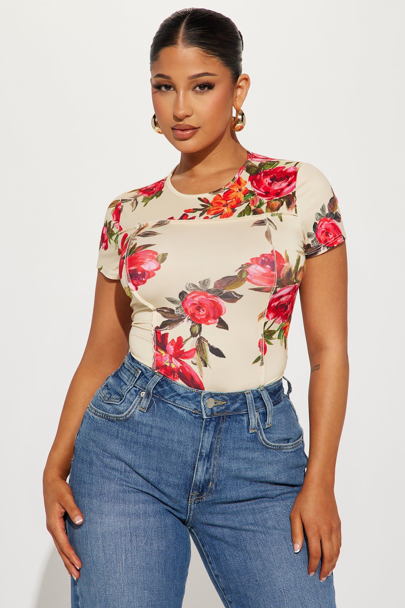 Buy Me Flowers Bodysuit - Taupe/combo sold by Fashion Nova product image thumbnail 3