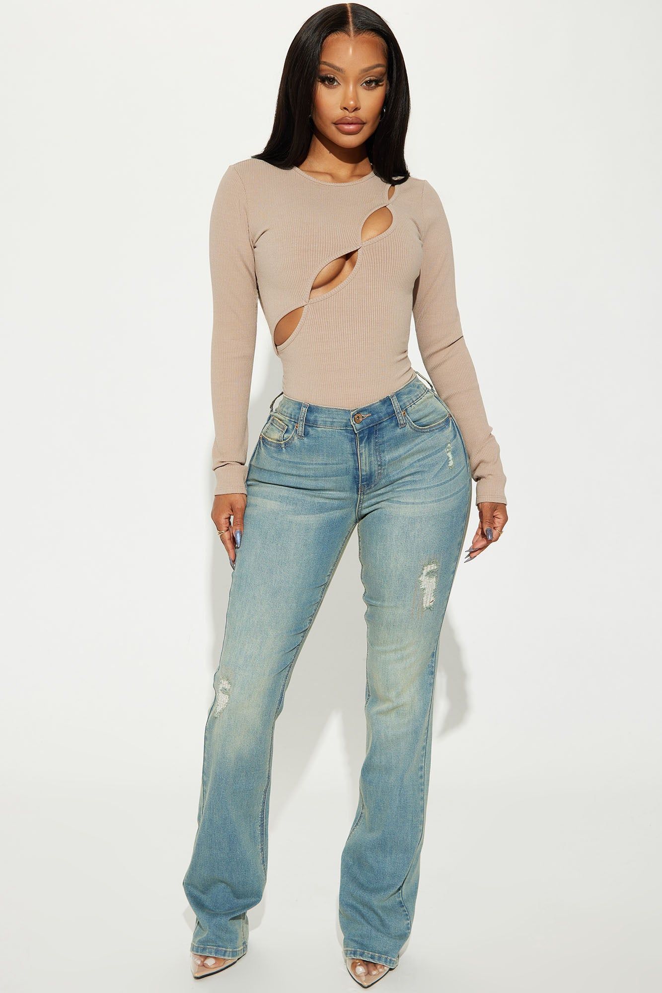 Kim Long Sleeve Cut Out Bodysuit - Taupe sold by Fashion Nova product image thumbnail 2