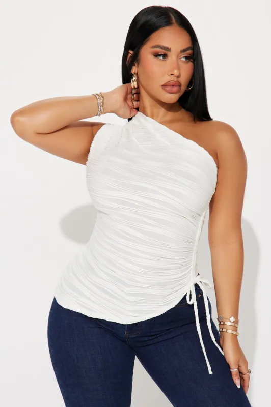 Calls For A Drink Textured One Shoulder Top - White sold by Fashion Nova