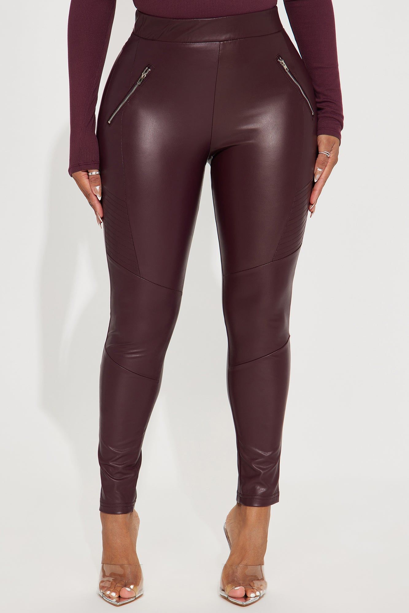 No Love Faux Leather Moto Legging - Burgundy sold by Fashion Nova product image thumbnail 2