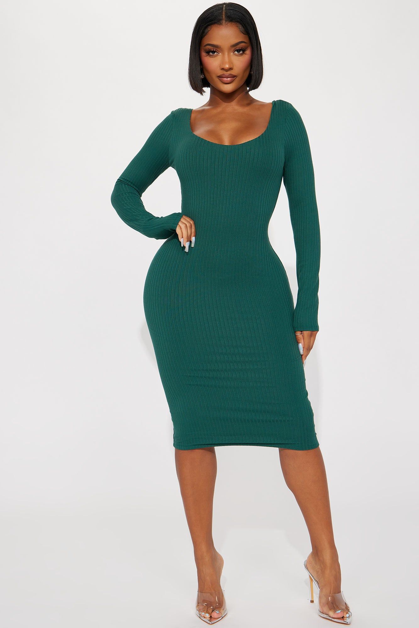 Mya Double Lined Midi Dress - Hunter sold by Fashion Nova