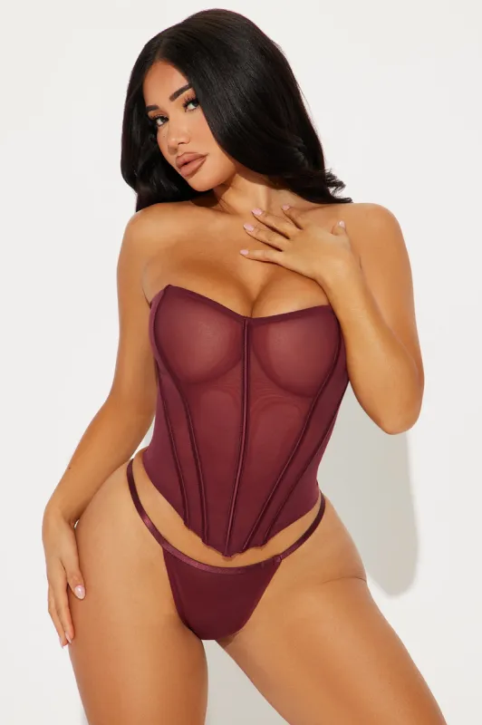 Lust In The Air Bustier And Panty Set - Wine sold by Fashion Nova