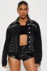 Star Studded Event Embellished Trucker Jacket - Black sold by Fashion Nova