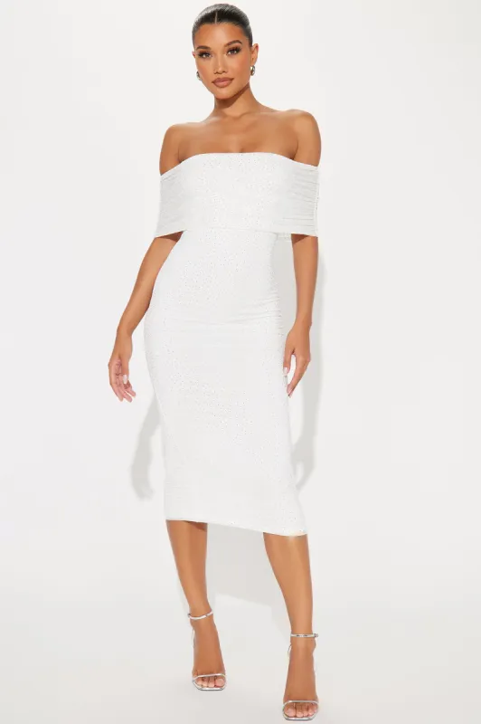 Bling Fling Rhinestone Mesh Midi Dress - White sold by Fashion Nova