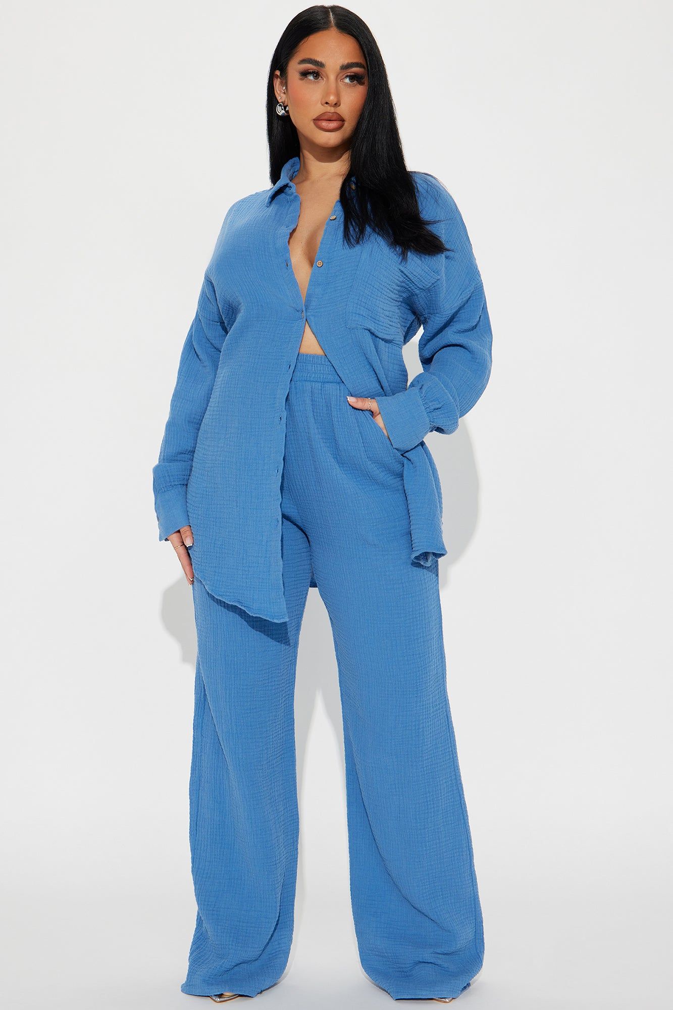 Over The Clouds Washed Pant Set - Royal sold by Fashion Nova