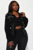 Star Studded Event Embellished Trucker Jacket - Black sold by Fashion Nova