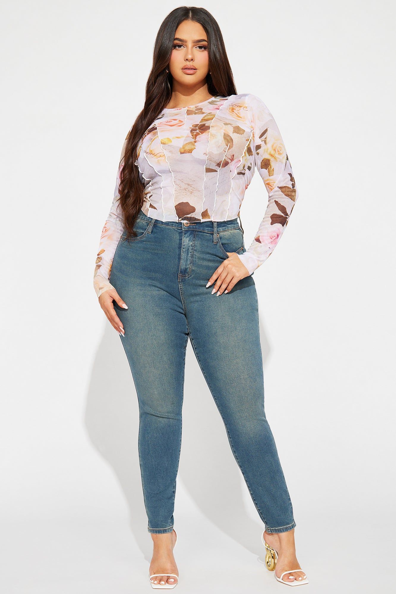 Afterglow Floral Mesh Top - Ivory/combo sold by Fashion Nova product image thumbnail 5