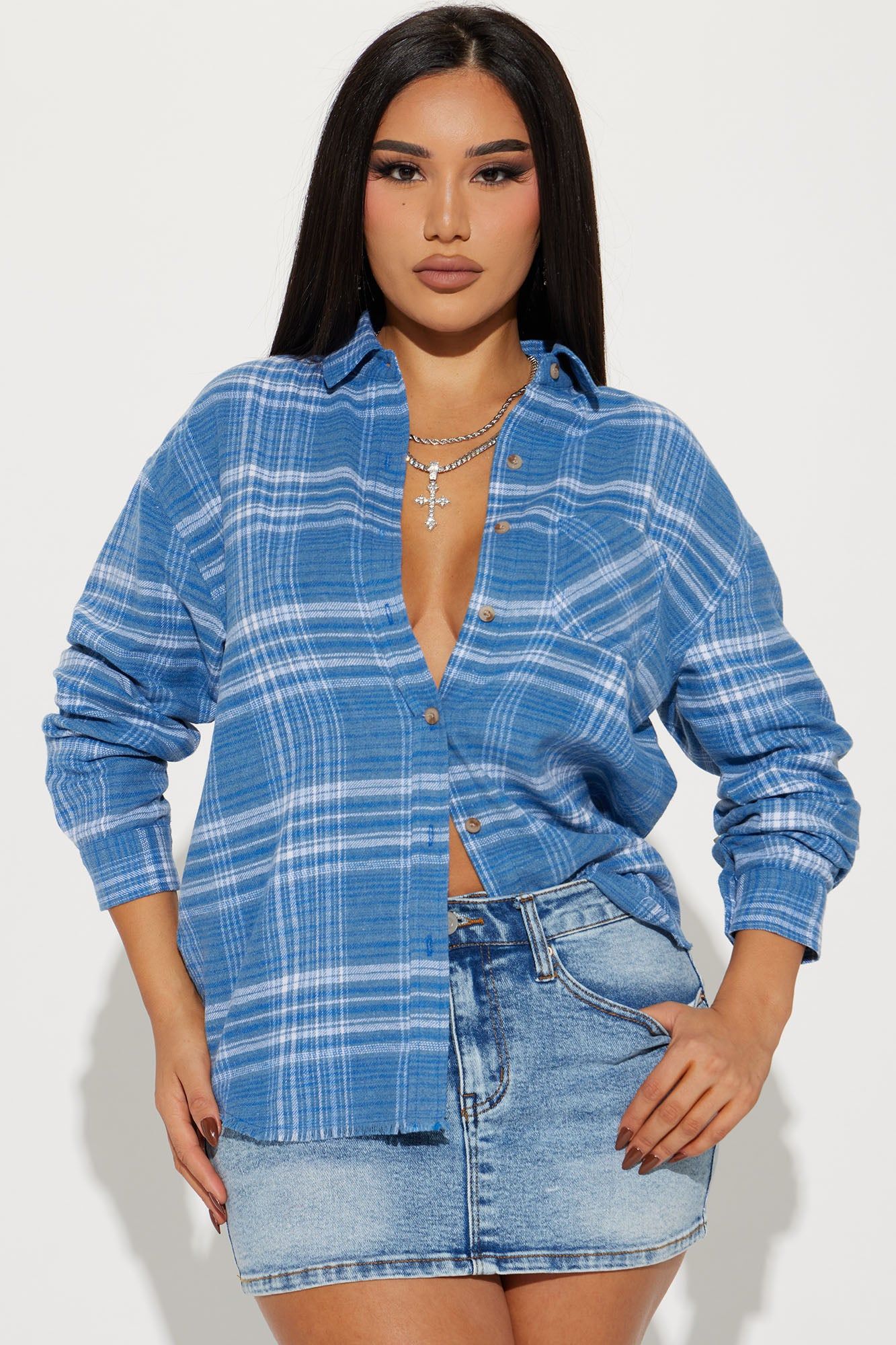 Fly High Plaid Shirt - Blue/combo sold by Fashion Nova