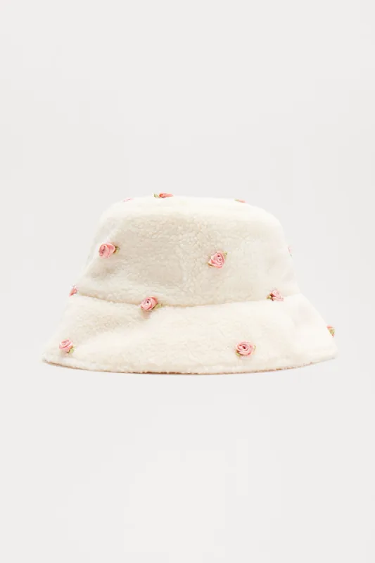 Pink Rose Bucket Hat - White/Pink sold by Fashion Nova
