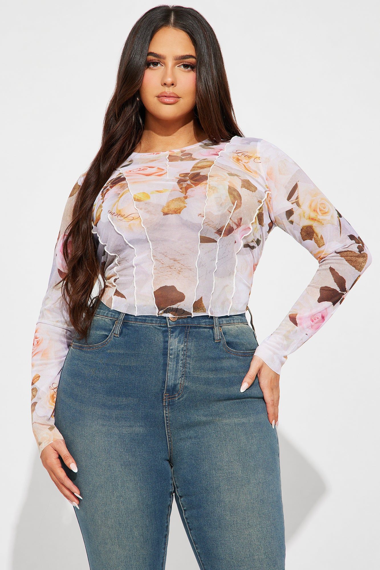 Afterglow Floral Mesh Top - Ivory/combo sold by Fashion Nova product image thumbnail 4