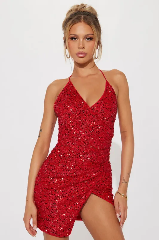Amaya Sequin Mini Dress - Red sold by Fashion Nova