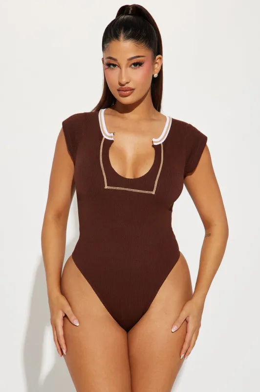 Keep Doing You Bodysuit - Brown/combo sold by Fashion Nova