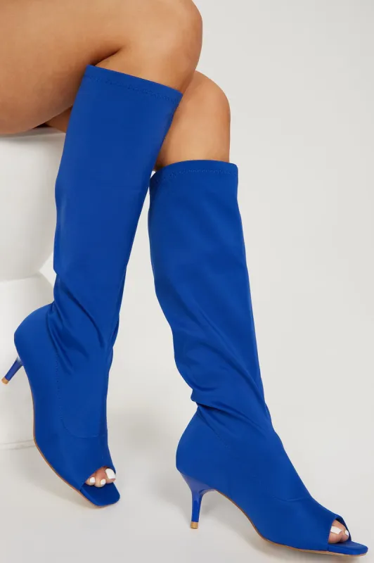 First Take Knee High Boots - Blue sold by Fashion Nova