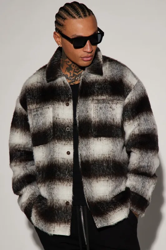 Move Up Plaid Shacket - Brown Combo sold by Fashion Nova