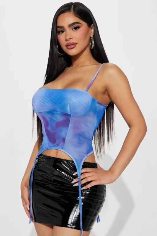Milana Printed Mesh Top - Royal/combo sold by Fashion Nova