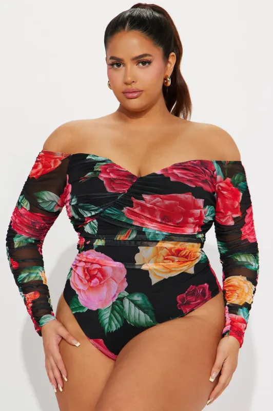 Give Me Roses Mesh Bodysuit - Black/Red sold by Fashion Nova