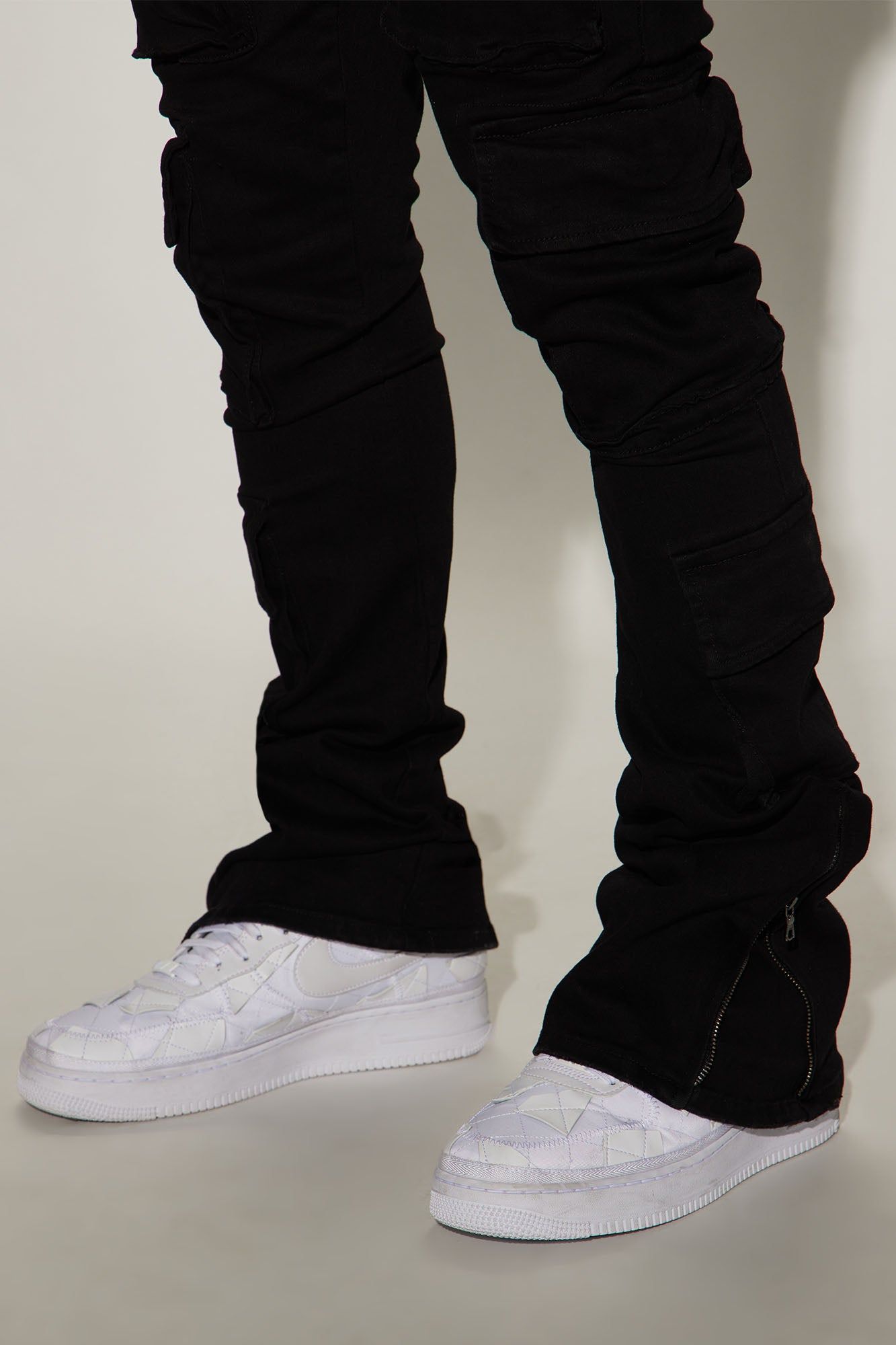 Three Cargo Stacked Skinny Zipper Flare Jeans - Black sold by Fashion Nova product image thumbnail 4