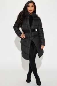 Snow Style Belted Puffer Jacket - Black sold by Fashion Nova