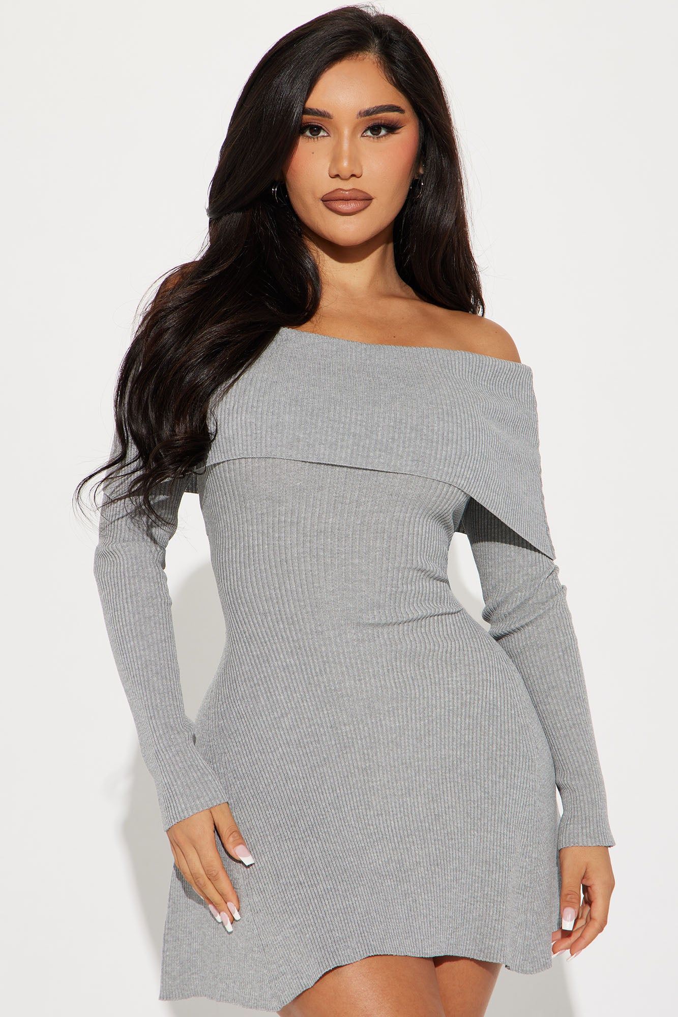 Amara Sweater Mini Dress - Heather Grey sold by Fashion Nova