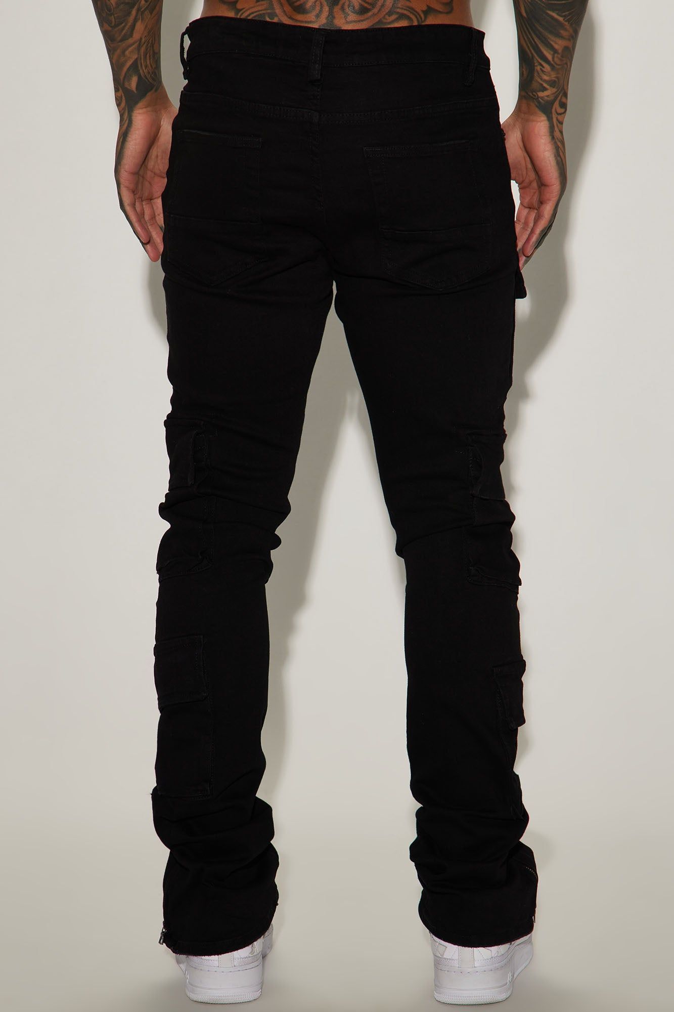 Three Cargo Stacked Skinny Zipper Flare Jeans - Black sold by Fashion Nova product image thumbnail 5