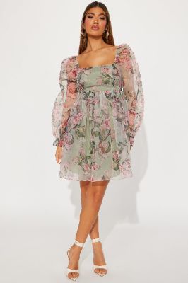 Alice Chiffon Mini Dress - Sage/combo sold by Fashion Nova