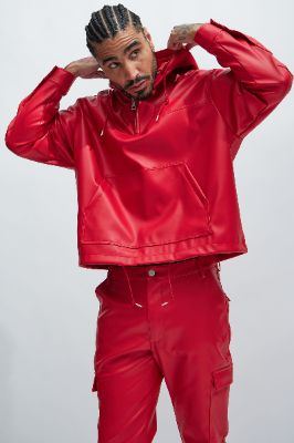 Royce Faux Leather Pullover Jacket - Red sold by Fashion Nova