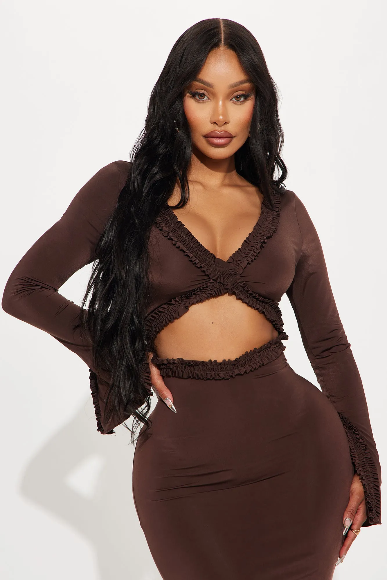 About Her Flair Midi Dress - Chocolate sold by Fashion Nova product image thumbnail 5