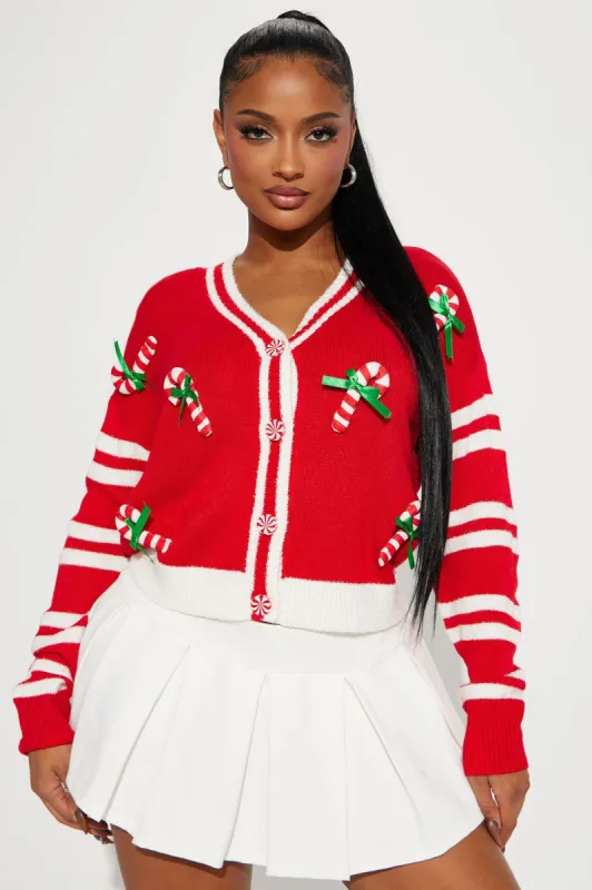 Candy Cane Vibes Cardigan - Red/combo sold by Fashion Nova