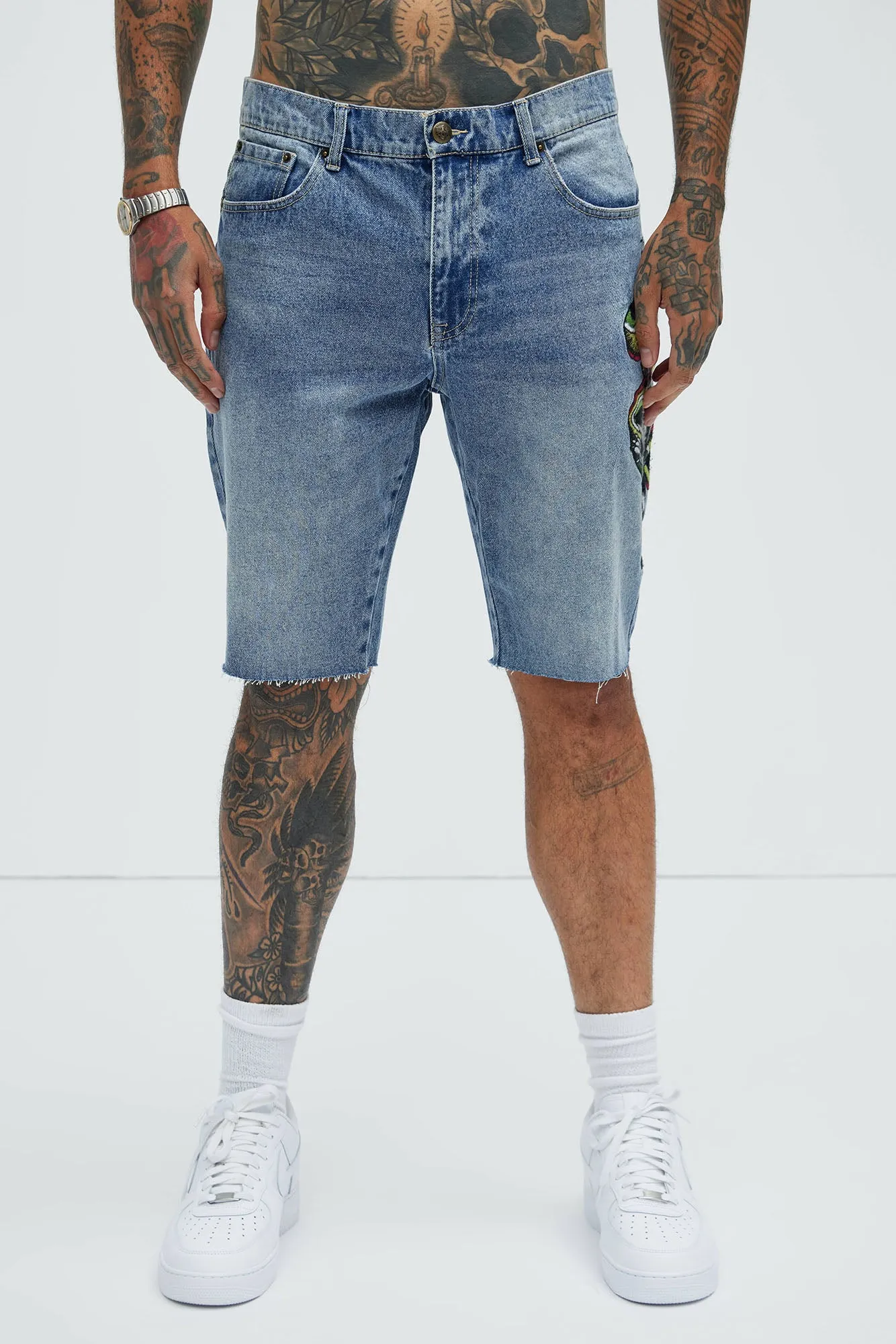 Ed Hardy Panther Snake Denim Shorts - Medium Wash sold by Fashion Nova product image thumbnail 5