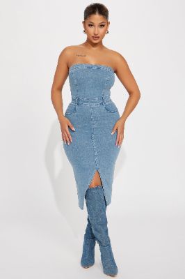 Brianna Denim Midi Dress - Denim sold by Fashion Nova