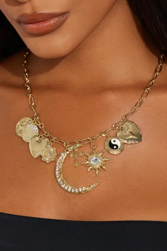 Celestial Lover Charm Necklace - Gold sold by Fashion Nova