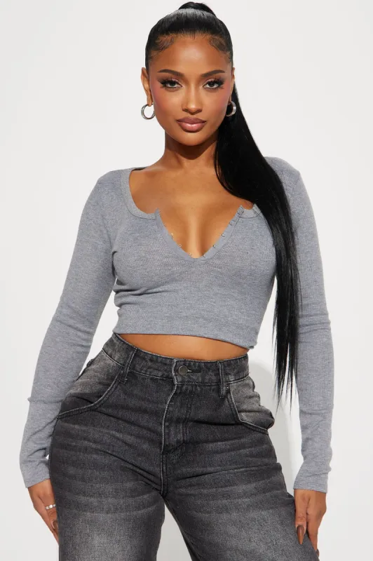 Dawn Ribbed Long Sleeve Top - Charcoal sold by Fashion Nova