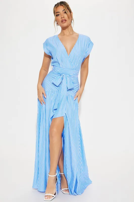 Evelyn Striped Maxi Dress - Blue/combo sold by Fashion Nova
