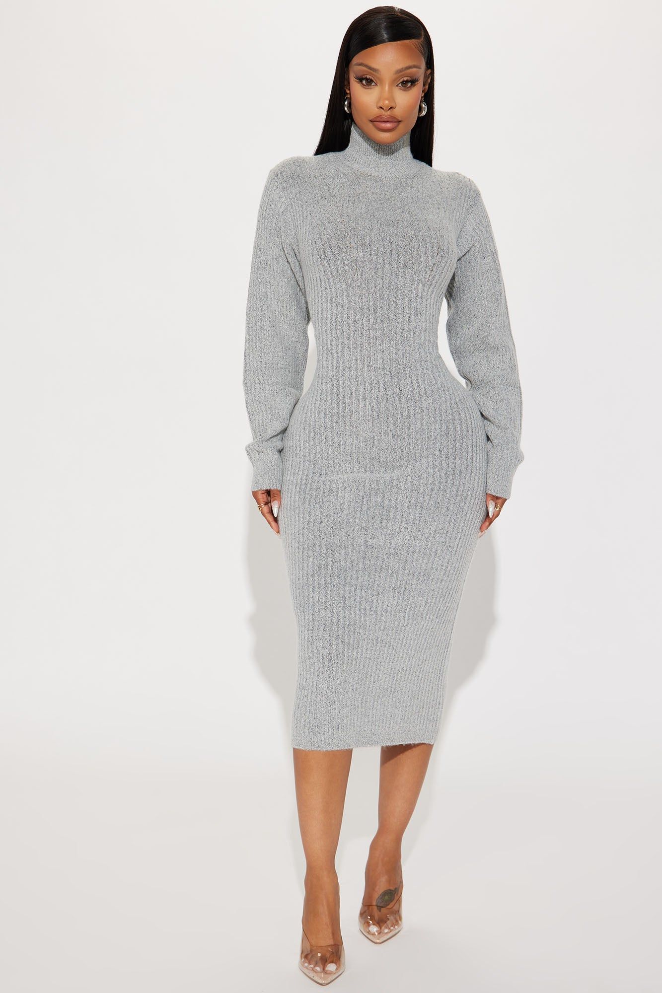 McKee Ribbed Midi Dress - Heather Grey sold by Fashion Nova