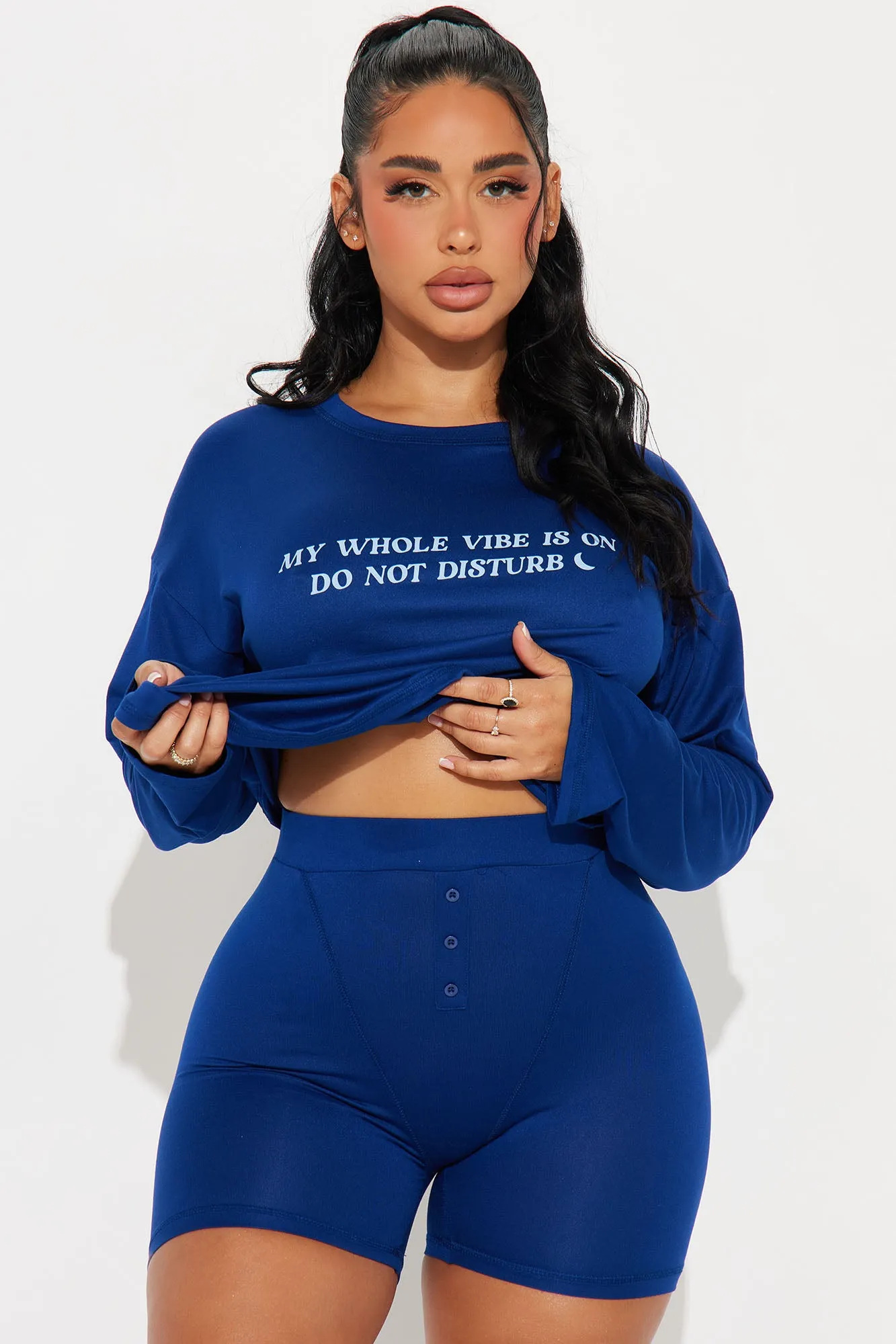 Do Not Disturb My Vibe PJ Boxer Short Set - Navy sold by Fashion Nova