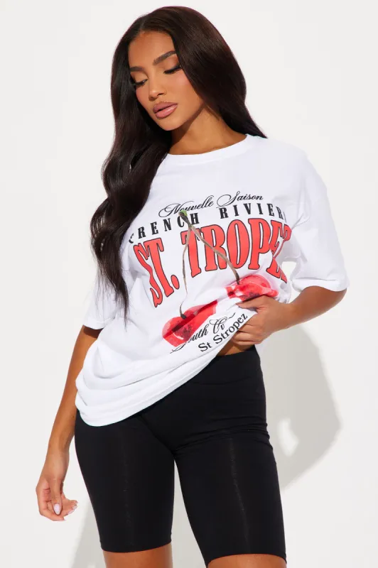 St. Tropez Cherry Oversized Tee - White sold by Fashion Nova