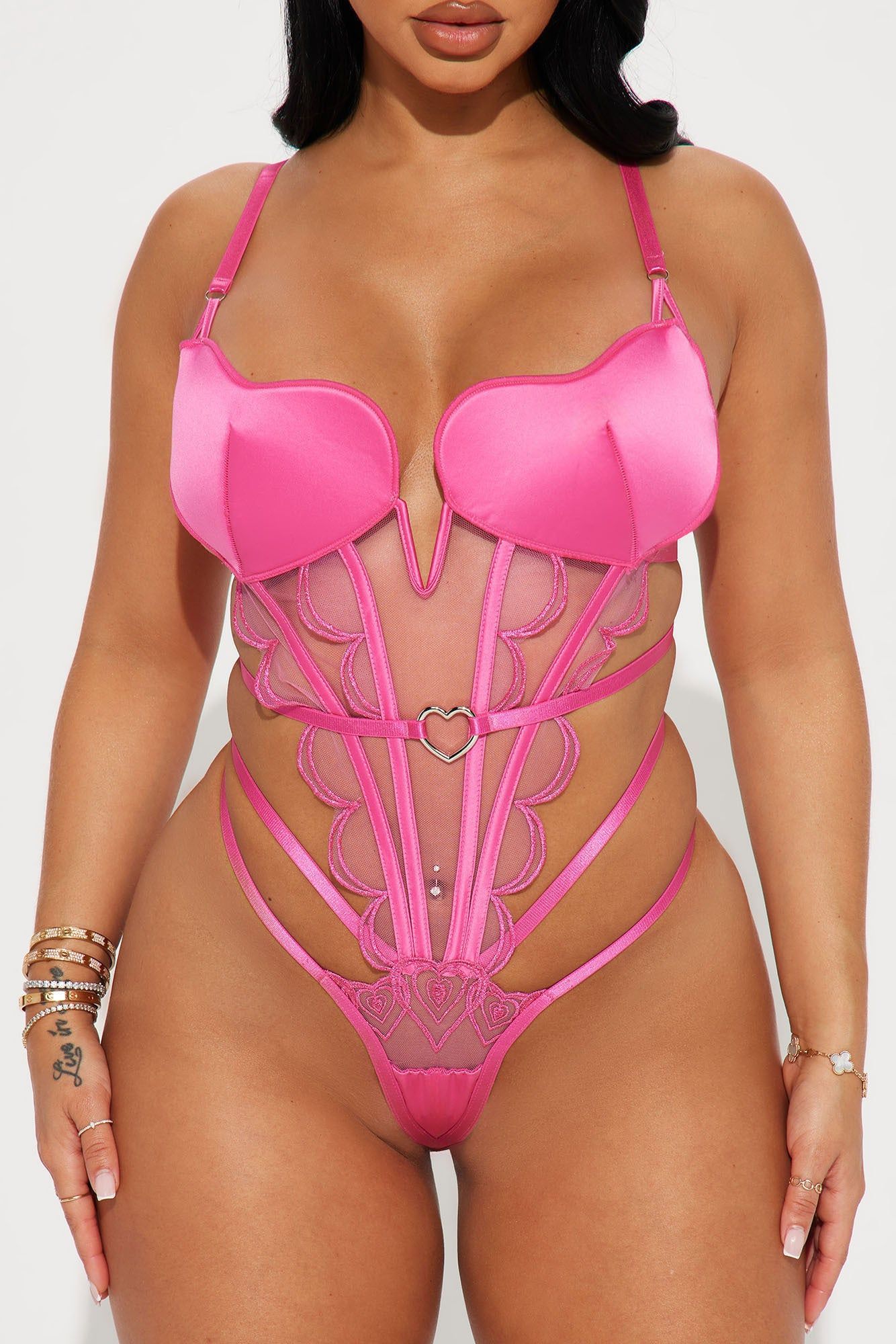 Heart To Heart Embroidered Corset Teddy - Pink sold by Fashion Nova product image thumbnail 2