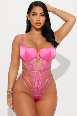 Heart To Heart Embroidered Corset Teddy - Pink sold by Fashion Nova