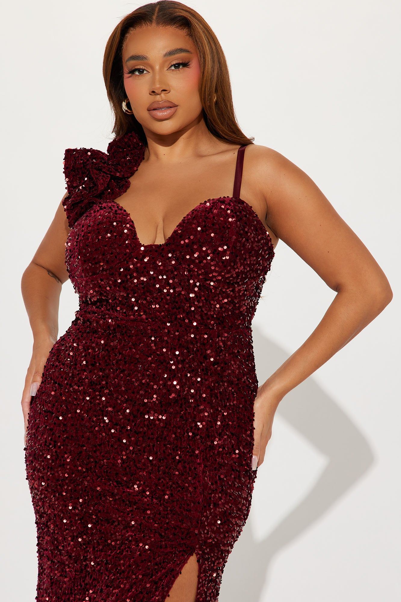 Jennifer Velvet Sequin Gown - Burgundy sold by Fashion Nova product image thumbnail 5