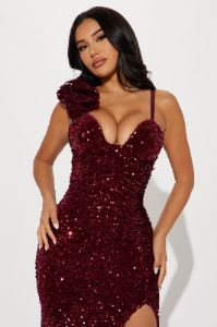 Jennifer Velvet Sequin Gown - Burgundy sold by Fashion Nova