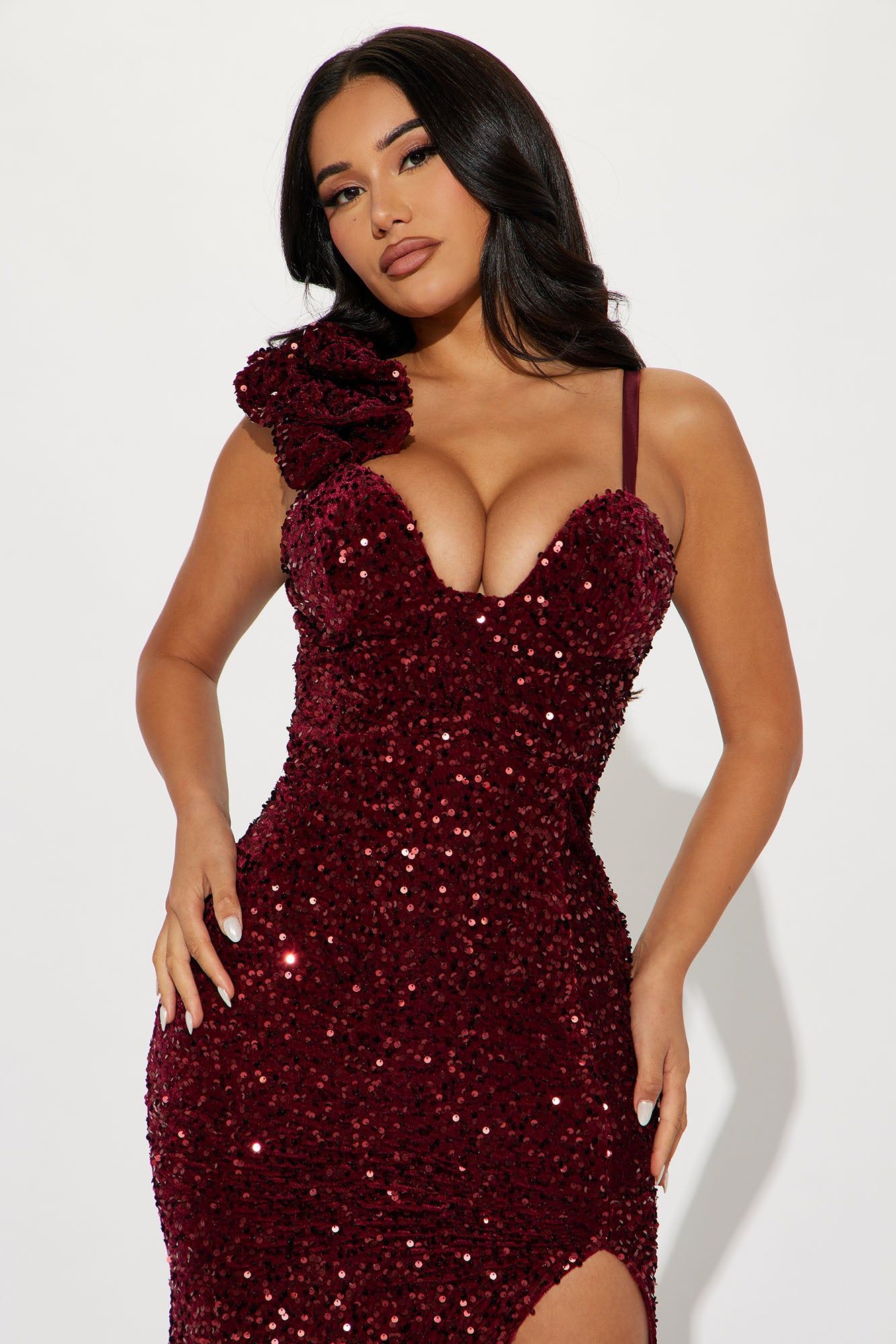 Jennifer Velvet Sequin Gown - Burgundy sold by Fashion Nova product image thumbnail 2
