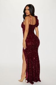 Jennifer Velvet Sequin Gown - Burgundy sold by Fashion Nova