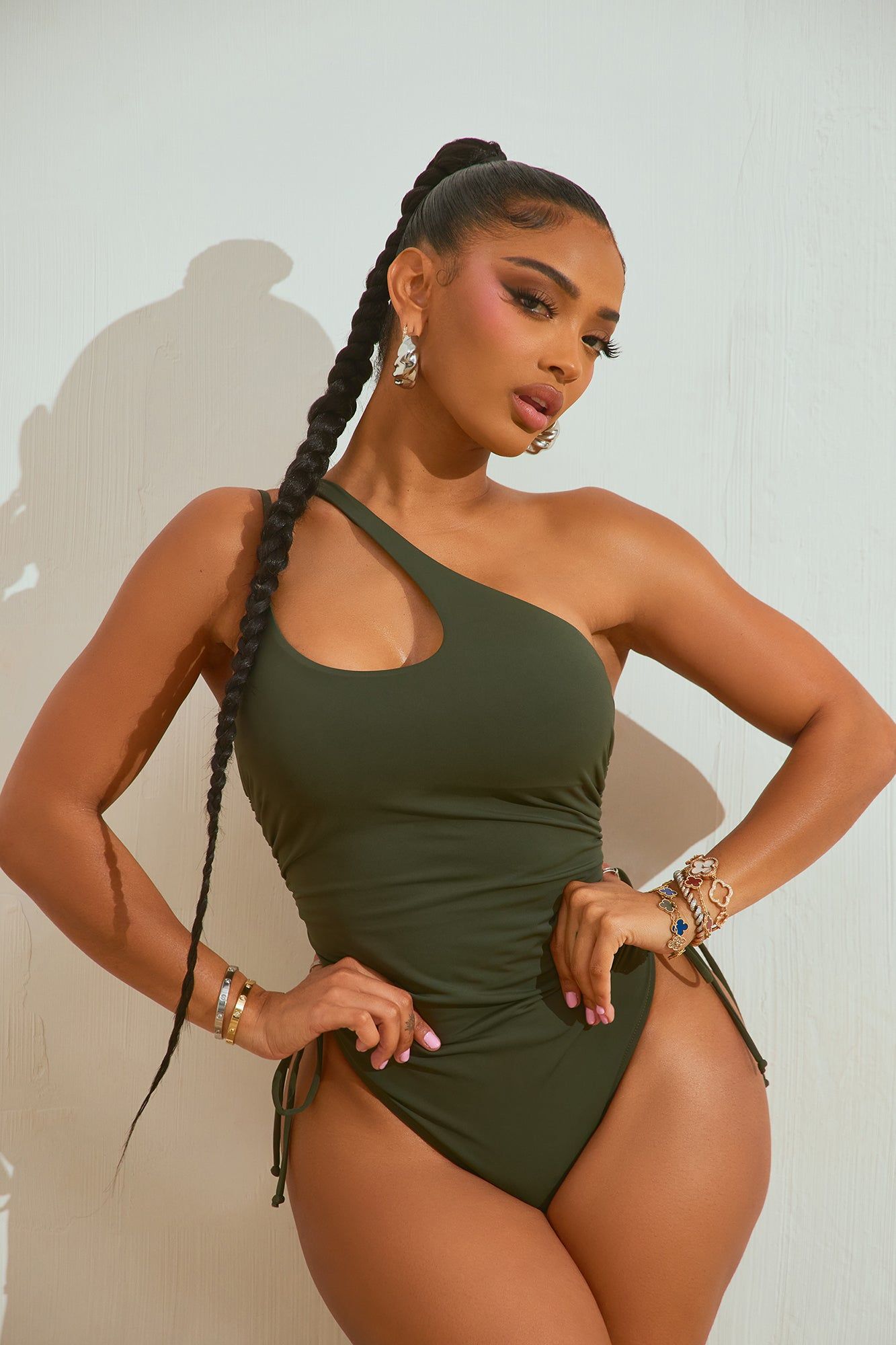 Mariah Ruched 1 Piece Swimsuit - Olive sold by Fashion Nova