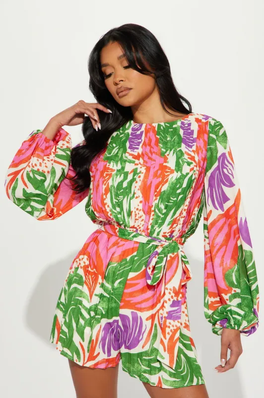 Saturday Brunch Romper - Red/combo sold by Fashion Nova