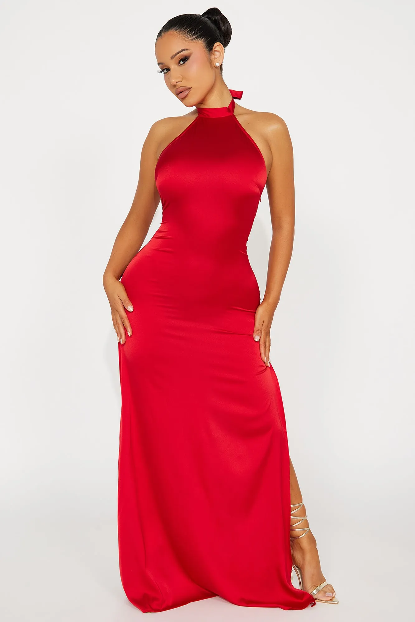 Living Lux Satin Maxi Dress - Red sold by Fashion Nova