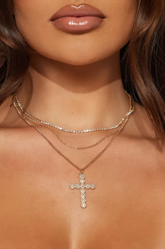 Blessed Never Stressed Necklace - Gold sold by Fashion Nova