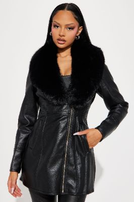 After Hour Faux Leather Coat - Black sold by Fashion Nova