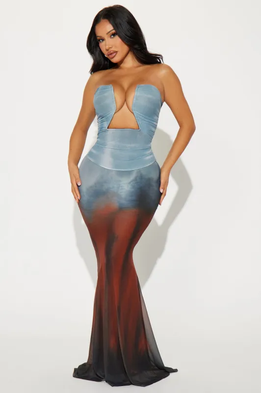 Sierra Ombre Mesh Maxi Dress - Blue/combo sold by Fashion Nova